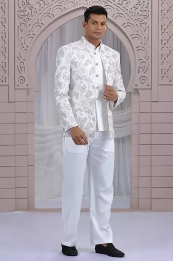 White art silk 3 piece bandhgala only