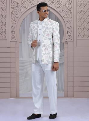 white art silk 3 piece bandhgala only 2