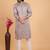 Grey art silk straight kurta for men