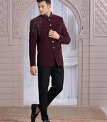 Wine plain fabric with hand work bandhgala only