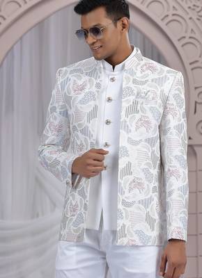 white art silk 3 piece bandhgala only 3