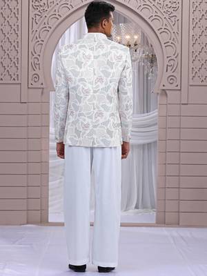 white art silk 3 piece bandhgala only 4