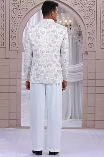 white art silk 3 piece bandhgala only
