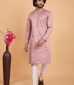 Onion pink art silk straight kurta for men