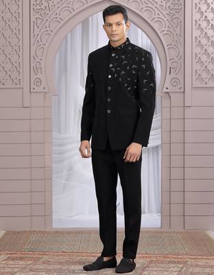 black plain fabric with hand work bandhgala only 1