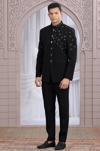 Black plain fabric with hand work bandhgala only