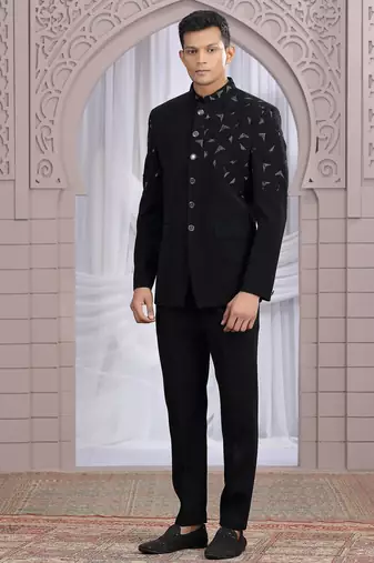 Black plain fabric with hand work bandhgala only