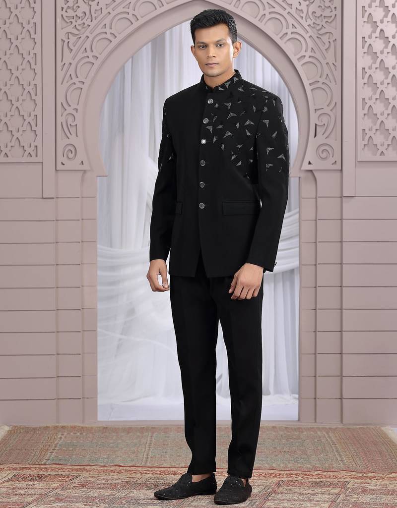 Black plain fabric with hand work bandhgala only