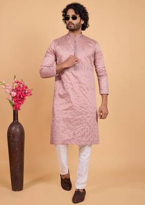 onion pink art silk straight kurta pajama for men 2