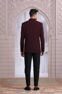wine plain fabric with hand work bandhgala only 4