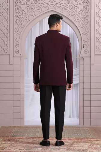 wine plain fabric with hand work bandhgala only