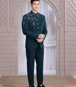 Dark green plain fabric with hand work bandhgala only