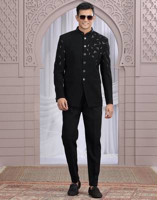 black plain fabric with hand work bandhgala only 2