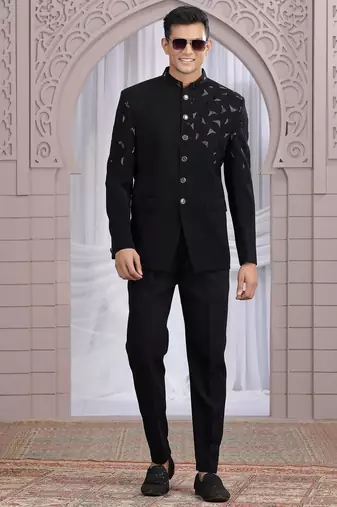 black plain fabric with hand work bandhgala only