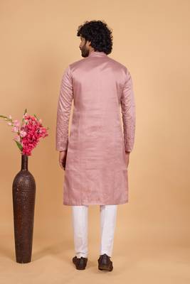 onion pink art silk straight kurta pajama for men 3