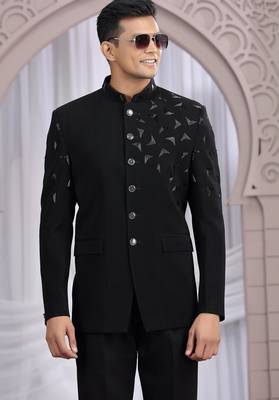 black plain fabric with hand work bandhgala only 3