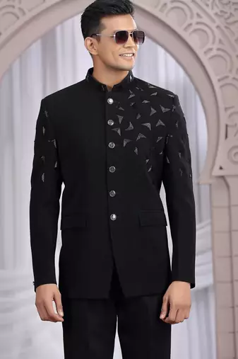 black plain fabric with hand work bandhgala only