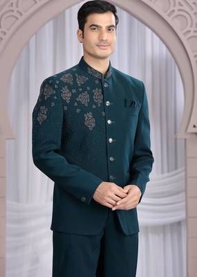 dark green plain fabric with hand work bandhgala only 3