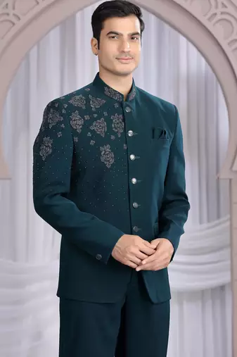 dark green plain fabric with hand work bandhgala only