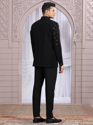 black plain fabric with hand work bandhgala only 4