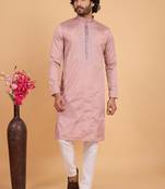 Onion pink art silk straight kurta for men