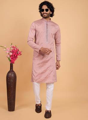 onion pink art silk straight kurta pajama for men 2