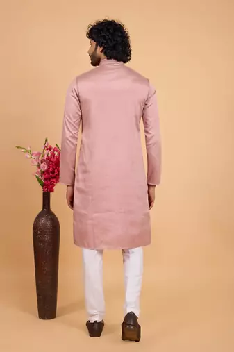 onion pink art silk straight kurta pajama for men