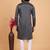 Dark grey art silk straight kurta for men