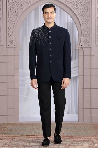 Blue plain fabric with hand work bandhgala only