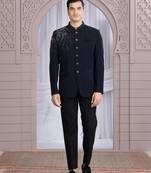 Blue plain fabric with hand work bandhgala only