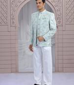 Blue art silk 3 piece bandhgala only