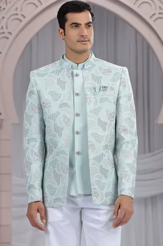 blue art silk 3 piece bandhgala only