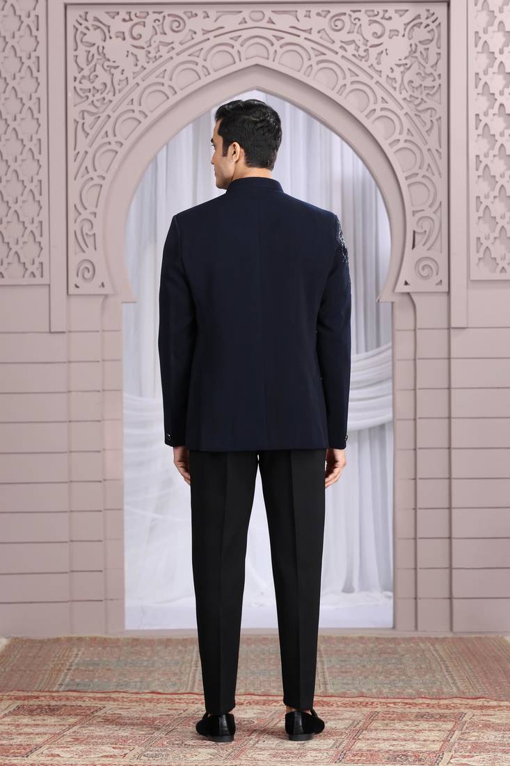 Blue plain fabric with hand work bandhgala only