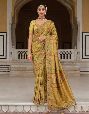 silk blend saree with premium embroidery sequins & diamond cutwork 1