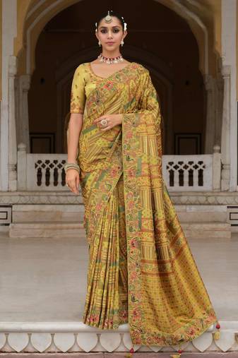 silk blend saree with premium embroidery, sequins & diamond cutwork
