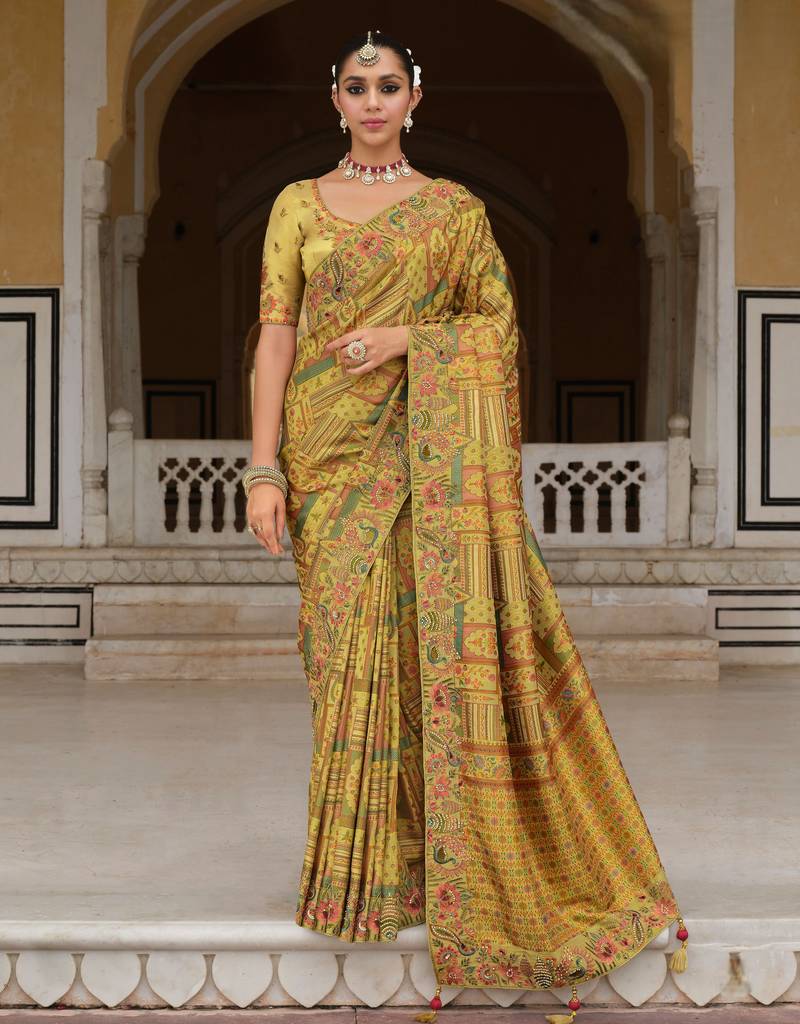 silk blend saree with premium embroidery, sequins & diamond cutwork