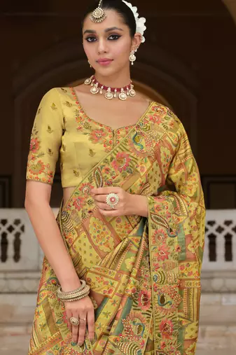 silk blend saree with premium embroidery sequins & diamond cutwork