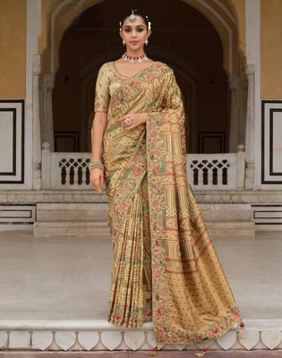 silk blend saree with premium embroidery sequins & diamond cutwork 1