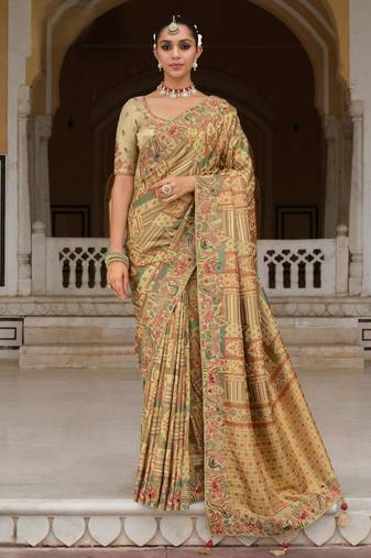 silk blend saree with premium embroidery, sequins & diamond cutwork