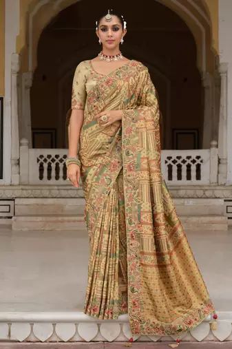 silk blend saree with premium embroidery, sequins & diamond cutwork