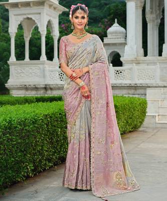 silk blend saree with premium embroidery sequins & diamond cutwork 1