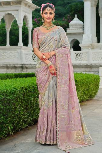 silk blend saree with premium embroidery, sequins & diamond cutwork