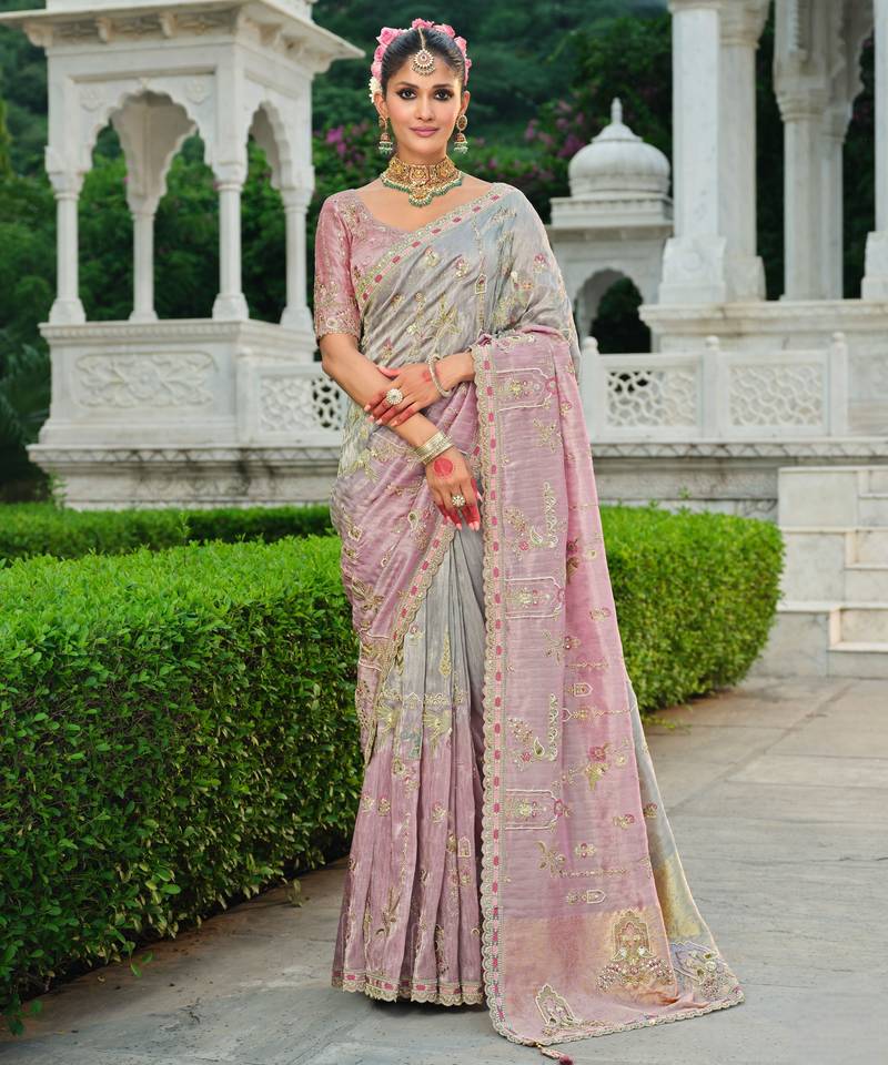 silk blend saree with premium embroidery, sequins & diamond cutwork