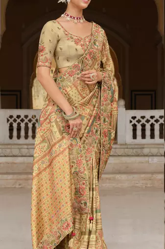 silk blend saree with premium embroidery sequins & diamond cutwork
