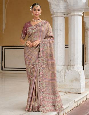 silk blend saree with premium embroidery sequins & diamond cutwork 1