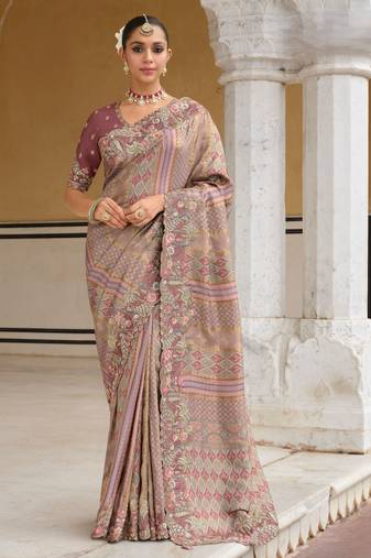 silk blend saree with premium embroidery, sequins & diamond cutwork
