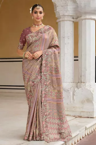 silk blend saree with premium embroidery, sequins & diamond cutwork