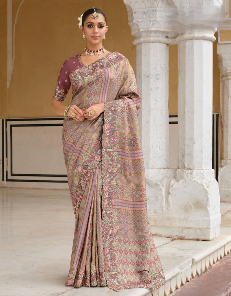 silk blend saree with premium embroidery, sequins & diamond cutwork