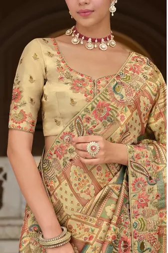 silk blend saree with premium embroidery sequins & diamond cutwork
