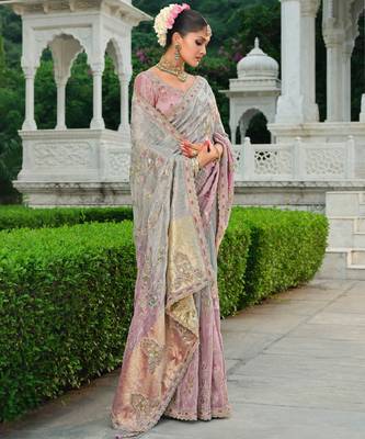 silk blend saree with premium embroidery sequins & diamond cutwork 3